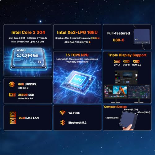 Image of wo-we H8 AI Mini PC, Intel Wildcat Lake Core 3 304, 8GB LPDDR5, Dual LAN