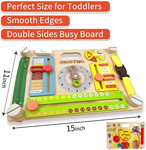 Smartwo Double-Sided Busy Board, 20+ Montessori Activities Wooden Sensory Toy for Preschool Educational Learning, Train Kid’s Fine Motor, Concentration, and Life Skill Abilities 5 51wQBPIutDL. AC