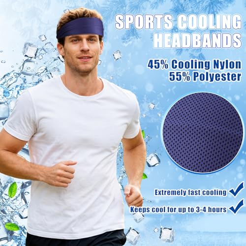 Image of 5pcs Summer Cooling Headbands for Men Stretchy Workout Sports Sweatbands Absorb Chill Cool Hairband for Hot Weather Running Golf Athletic