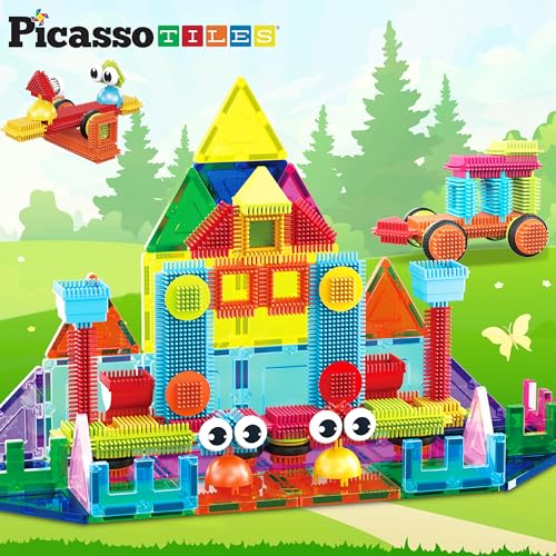 Image of PicassoTiles Magnetic Tiles & Hedgehog 2-in1 Interlocking Brush Connector Magnet Building Blocks Construction Set Learning Playset STEM Toys Development Preschool Education Toy Toddler Age 3 Up PTE21