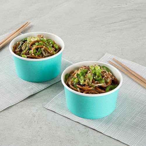 Image of Restaurantware Coppetta 8 Ounce Dessert Cups, 50 Disposable Ice Cream Cups - Lids Sold Separately, Sturdy, Turquoise Paper FroYo Bowls, Striped, For Hot And Cold Foods, Perfect For Gelato (Pack of 2)