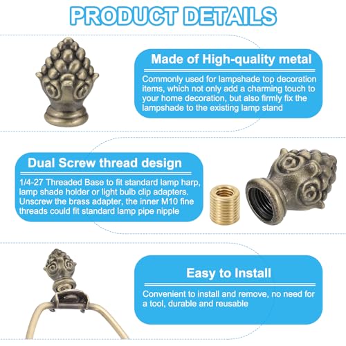 Image of PATIKIL 30 x 20mm Lamp Finials Caps Knob, 2 Set Solid Lamp Shade Top Decoration Screw Cap Nuts with Brass Reducing Adapter for Table Lamps Floor Lamps, Bronze