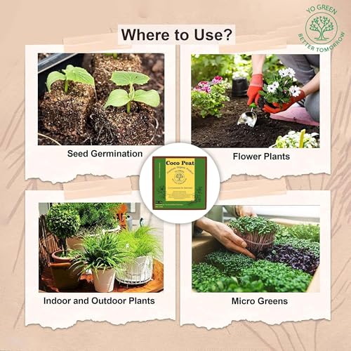 Image of 100% Natural Cocopeat Block for Garden Plants Organic Agricultural Compost Coco Peat for Indoor & Outdoor Fertilizer Kitchen Terrace Gardening Khaad (5 Kg)