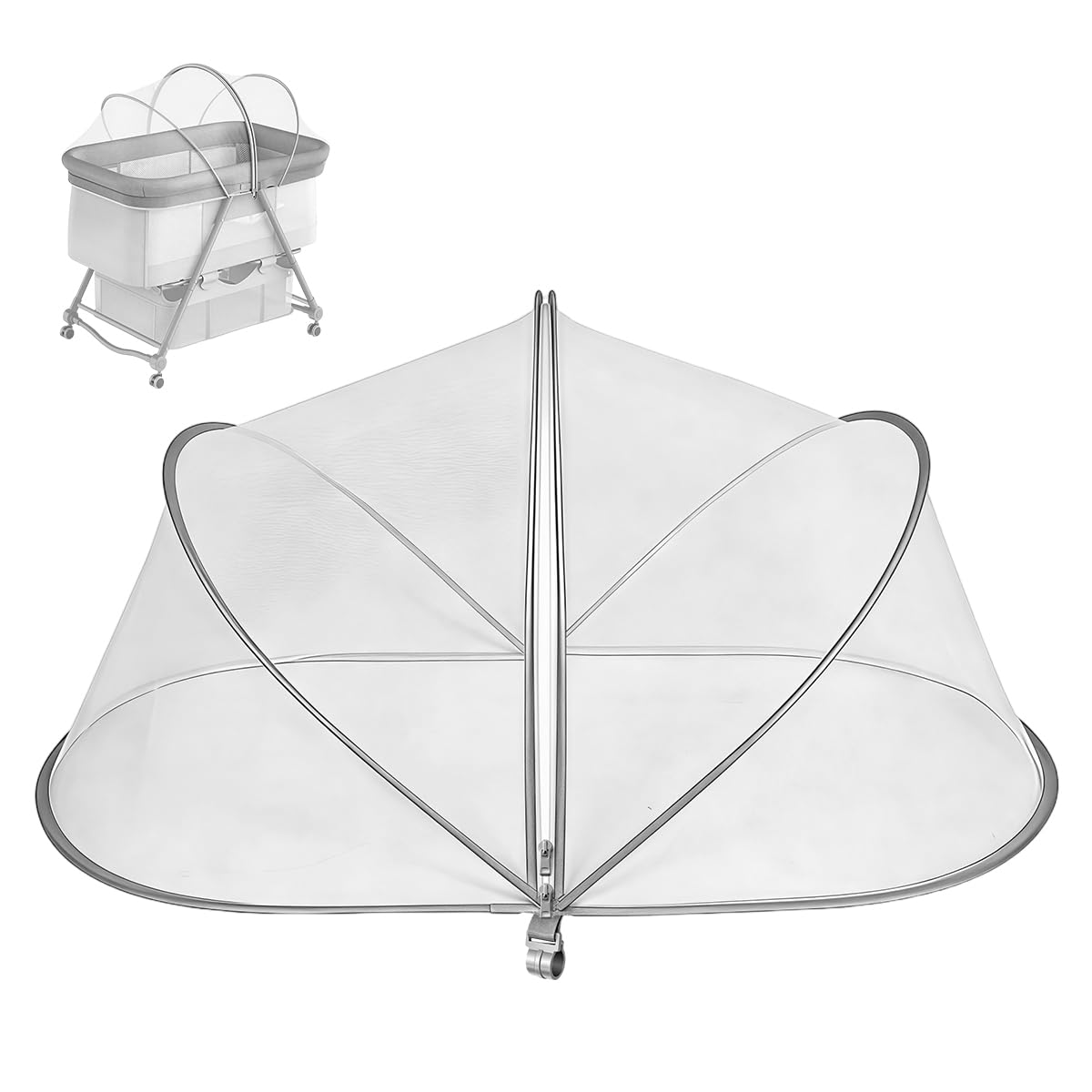 SNOWIE SOFT® Baby Bassinet Mosquito Net Cover, Universal Crib Net Tent with Zipper, Breathable Fine Mesh 360° Protection Canopy for Infants, Foldable Portable Baby Bug Shield for Indoor & Outdoor Use-image-1