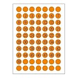 12PCS Sticker digitales secuenciales 1-50 etiquetas de colores número redondo for el examen Estudiante asiento número de etiqueta Etiquetas(Orange)