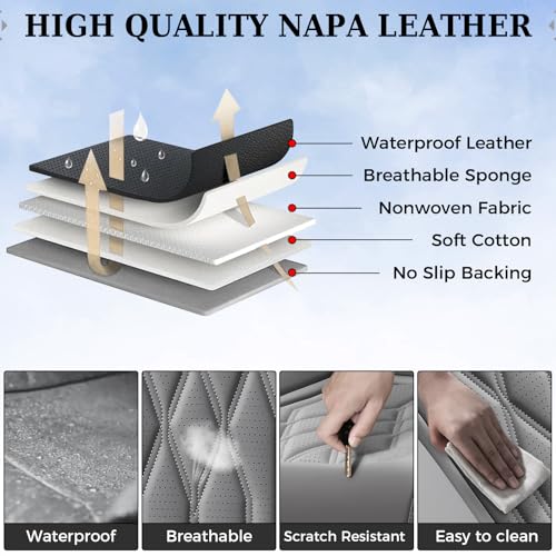 Image of Coverado Front Seat Covers, Car Seat Protector, Waterproof Nappa Leather Cushion, Fit for Most Sedans SUV Pick-up Truck-Gray