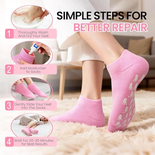 Image of Silicone Socks for Cracks for Women & Men - Moisturizing Spa Gel Socks for Dry Cracked Feet - Silicon Socks Heel Repair Foot Hydration Socks with Vitamin E, Jojoba & Olive Oil - Multicolor (1 Pair)