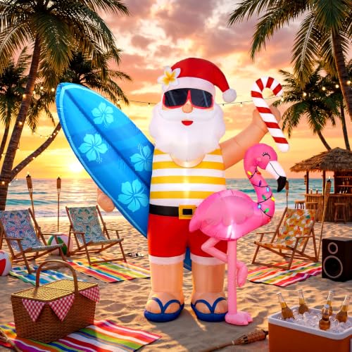 Vertintong 5ft Christmas in July Inflatable Decoration with LED Light Flamingo Santa Blow up Beach Outdoor Decor for Hawaiian Summer Yard Lawn Garden Party Holiday Decor