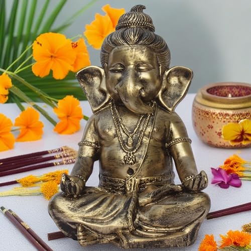Serene Resin Ganesha Idol - Spiritual Home Decor Showpiece, Meditative Ganesh Ji Murti, 8x5 Inches - Ideal for Prosperity, Peace, and Gifting (Bal Ganpati) — photo — 6 of 9