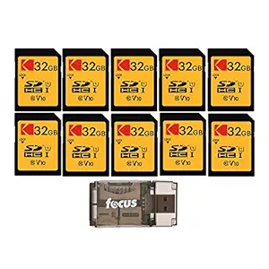 Kodak 32GB Class 10 UHS-I U1 SDHC Memory Card (10-Pack) Bundle with All-in-One High-Speed USB 2.0 Card Reader (11 Items)