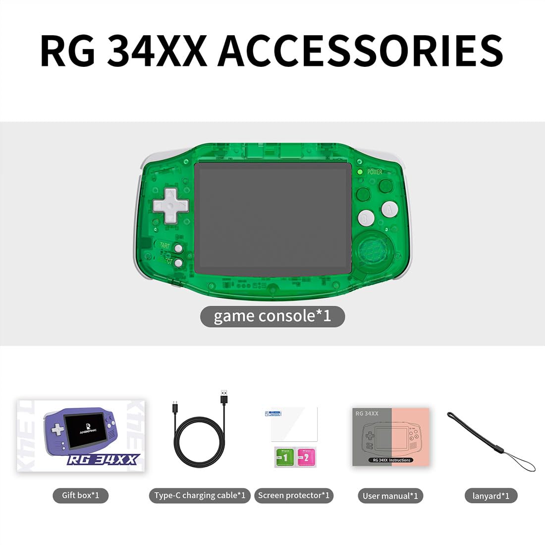 ANBERNIC RG 34XX Handheld Spielekonsole,Handheld Game Console RG34XX Eingebaut 64G mit über 5000+ Spielen,3,4 Zoll IPS Screen 3500mAh,Retro Konsole Support Wi-Fi Multiplayer und HD TV-Ausgang