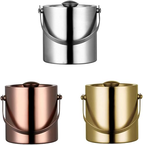 Miniatura 8 de Cubo de hielo  Cubo de aislamiento térmico doble de 3L, barra nórdica y KTV para cerveza y vino y cóctel y champán con tapa, champándoradoplata