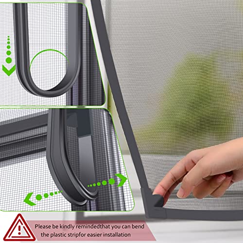 Owyr Magnetic Screen Window,Window Screen For House Window Max 59” X 51”,Fiberglass Mesh 720Gs Magnetic Strips (Grey Window Frames With Grey Mesh) #TOP6