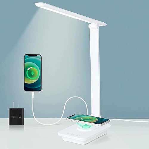 Lámpara de escritorio LED con cargador inalámbrico de Navidad, luz de escritorio de oficina regulable con carga rápida de 18 W, puerto de carga