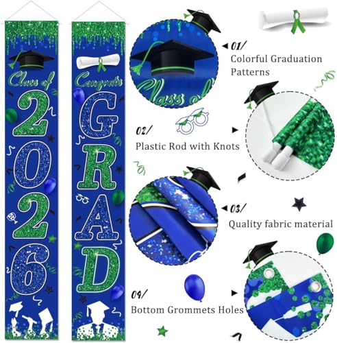 Image of Blue and Green Graduation Decorations Class of 2026 Congrats Grad Banner and You Did It Door Cover for High School College Grad Party Supplies