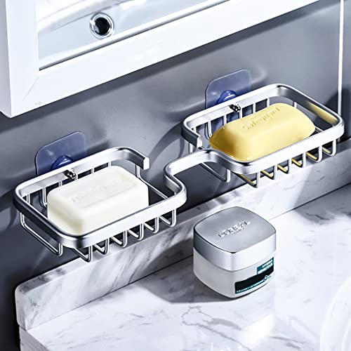 STKYGOOD Shower Soap Holder Aluminum Soap Dish for Shower Soap Saver Soap Holder for Shower Wall Bar Soap Holder Soap Holder for Shower Soap Drying Rack 2 Soap Holder a Set (Silver)