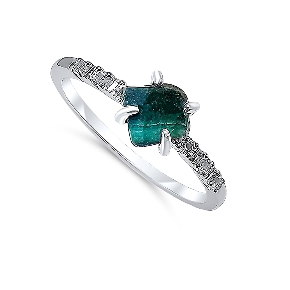 Real Raw malachite Dainty Ring white Gold Birthstone gift for sister daughter niece Christmas birthday Uniquelan Jewelry (malachite, 8)