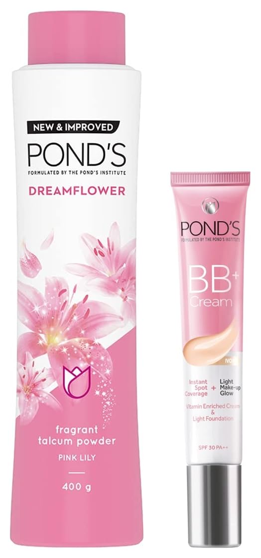 White Beauty Natural Light Coverage Bb+ Fairness Cream For All Skin Types 01 Original, 18 G & Dreamflower Fragrant Talcum Powder, Pink Lily, 400 G, Pack Of 1