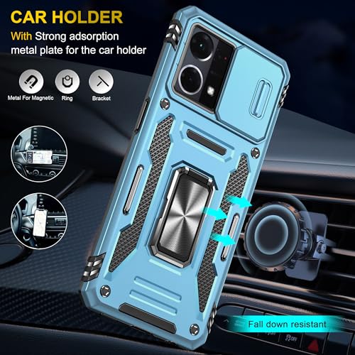 Image of Slide Camera Cover with Ring Holder Mobile Phone Case Cover for Oppo Reno 7 / Reno 7 4G (Blue)
