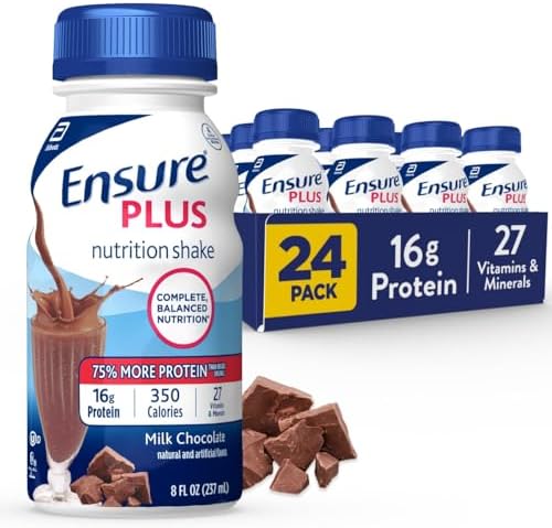 Ensure Plus Nutrition Shake With 16 Grams of Protein, Meal Replacement Shakes, Milk Chocolate, 8 fl oz, 24 Count