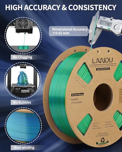 Image of LANDU Silk Dual Color PLA Filament 1.75mm 1KG, 3D Printer Filament Dimensional Accuracy + /- 0.02mm, Coextrusion Filament PLA Shiny Filament Fits for Most FFF 3D Printers,1KG Spool (2.2lbs) Green Blue