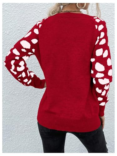 MakeMeChic Women's Leopard Pattern Sweater Long Sleeve Round Neck Knitted Pullover Tops2