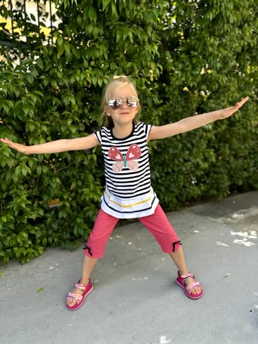 Image of LUKYCILD Baby Girls Summer Clothes Casual Clothing Suit Short Sleeve Striped T-Shirt +Pants