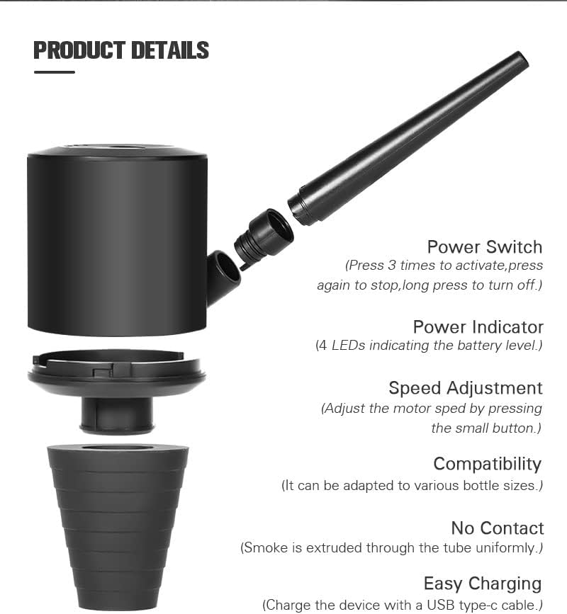 Miniatura 4 de Kit de vacío eléctrico de arranque de cachimba, mini bomba sopladora de humo portátil con puntas desmontables y batería recargable USB C