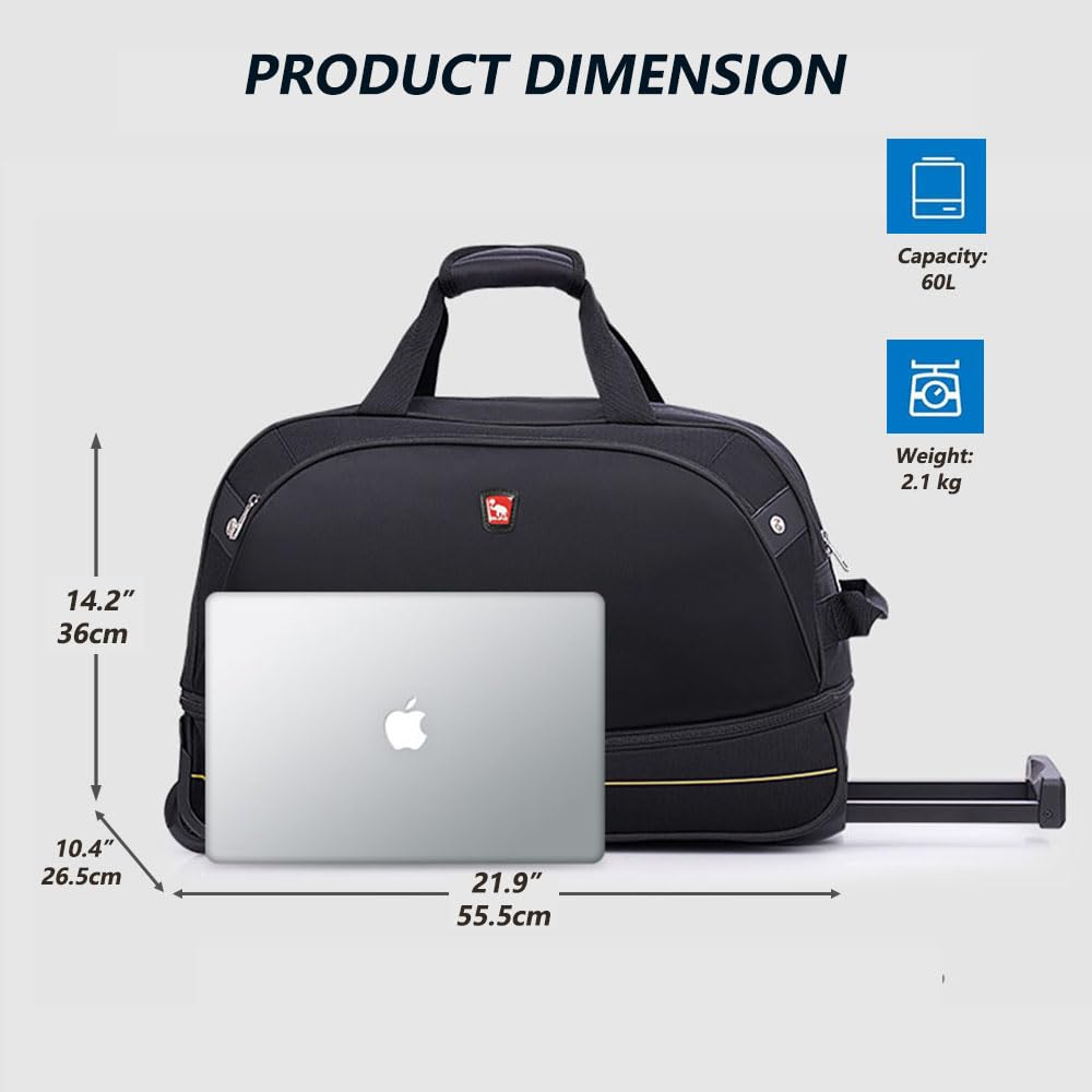 OIWAS Reisetasche mit Rollen kleine 45L Plus 10L Unisex Trolleyfunktion Tasche erweiterbares Business Trolley Handgepäck Damen und Herren Schwarz