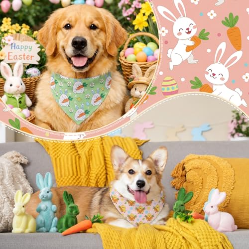 Image of Abbylike 50 Pcs Easter Dog Bandanas Bulk Bunny Egg Carrot Bandanas for Dogs Triangle Kerchief Bibs Scarf Set for Pet Easter Costume Photo Props Accessories Pet Shops, 25 Styles (25.6 x 17.7 x 17.7)