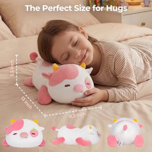 Image of Mewaii Cute Strawberry Cow Plush Pillow, Kawaii Plushies Strawberry Cow Stuffed Animals, Squishy Plushies, Cuddle Plush Pillow for Kids & Girls (13 Inch)
