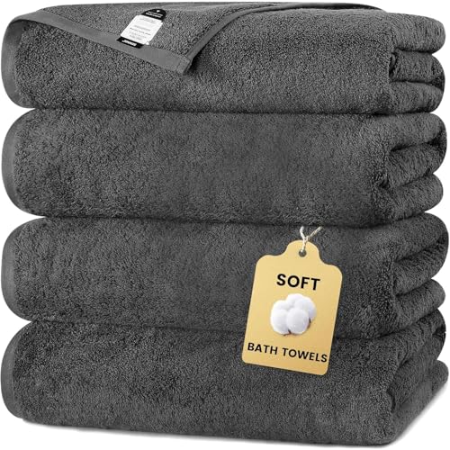 SEMAXE Grey Bath Towels Set of 4, 100% Cotton Luxury