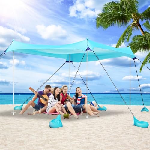 Camping Tent UPF50+ with 8 Sandbags, Beach Shade Canopy for 6-12 Persons, Pop Up Canopy for Camping, Picnics, 12X12FT Turquoise