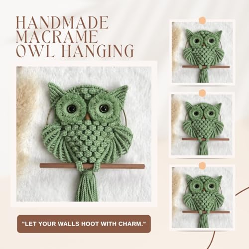 Image of tms Bohemian Owl Macrame Wall Hanging - 12 x 23 Inch - Handcrafted Boho Home Decor with Natural Elements - Boho Chic Accent for Home, Office, or Living Room (Green)