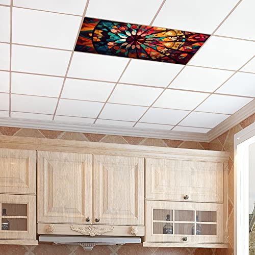 Image of 2ft x 4ft Fluorescent Light Covers Mosaic Geometric Pattern Colorful Stained Glass Ceiling Light Covers for Classroom Office Hospitals Home, Reduce Glare & Flicker