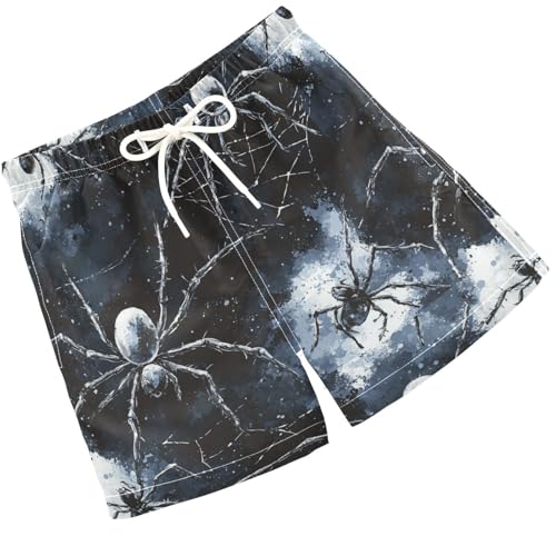 Pigsaly Boys' Swim Board Shorts White Spider Webs Scary Black Spiders Boy's Swim Trunks Kids Swimwear 4T