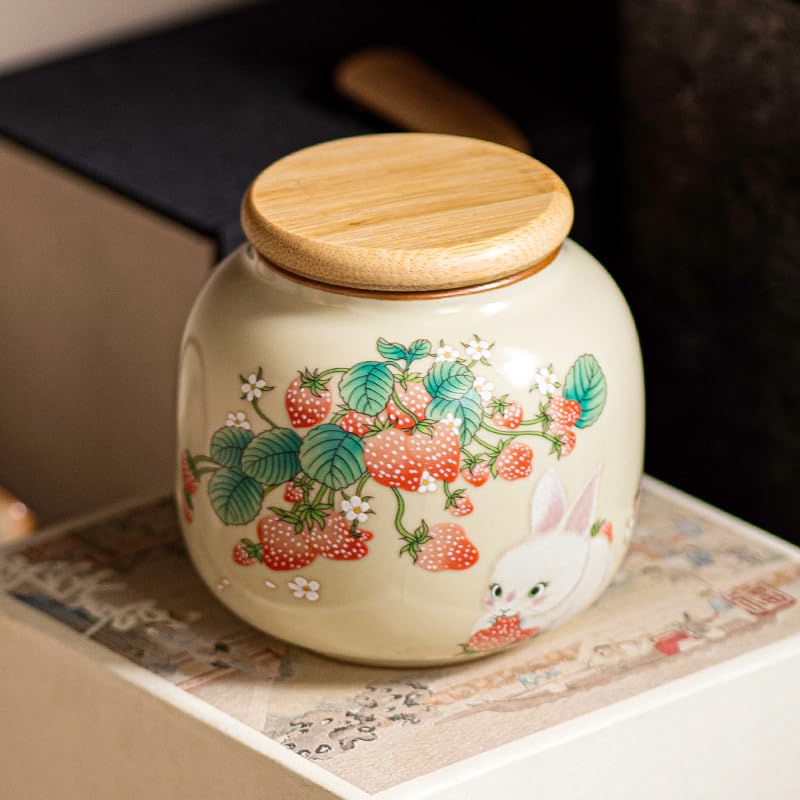 Recipiente de té de cerámica de 9 onzas con tapa hermética, adorable tarro de almacenamiento con diseño de animales para té de hojas sueltas, café, azúcar, galletas, organizador decorativo 9