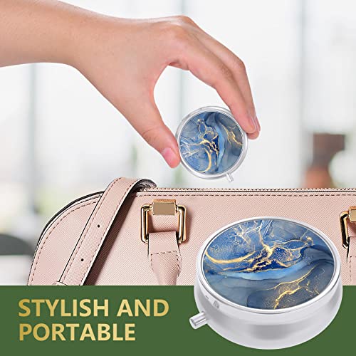Image of Nipichsha Pill Box, Small Pill Case for Purse & Pocket, Cute Travel Medicine Organizer, Portable Medicine Container Holder to Hold Vitamins, Medication, Fish Oil & Supplement, Dark Blue Marble | Cute Travel Medicine Organizer, Portable Medicine Container Holder to Hold Vitamins, Medication, Fish Oil & Supplement