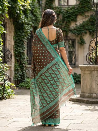 Image of WoodenTant Women's Cotton Silk Saree Without Blouse Piece