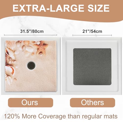 Image of Square Shower Mat Non Slip: 32x32 Inch Extra Large Shower Mats with Drain Hole in Middle -Anti Slip Shower Mats for Inside Shower -Loofah Shower Floor Mat Bath Mat for Shower Stall Bathtub Elderly
