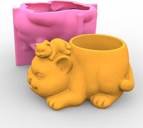 Miniatura 3 de Linda madre e hijo gato suculento maceta soporte de silicona molde de yeso de hormigón plantador de cactus florero molde de arcilla de cemento
