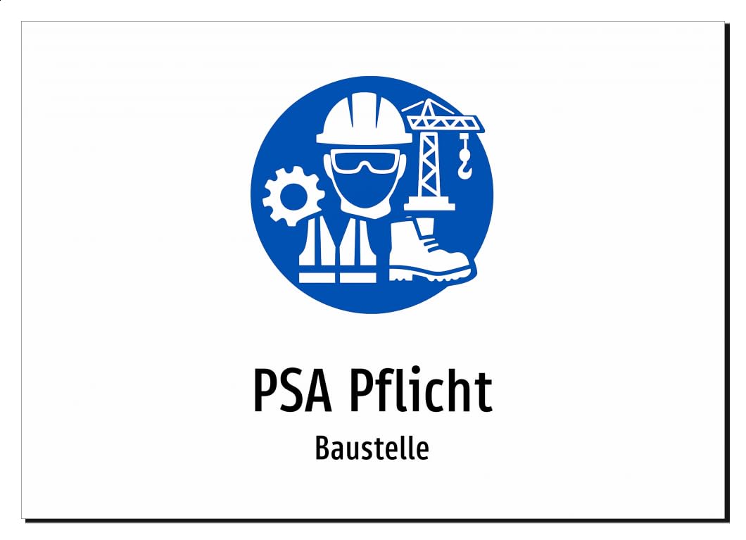 PSA Pflicht - Baustelle – Aluminiumschild A2: 594x420mm – Mit Grafik und Text