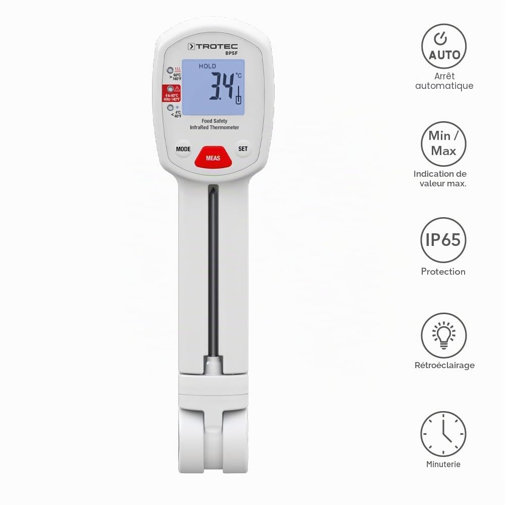 TROTEC BP5F Thermomètre alimentaire infrarouge et à sonde (-40 à 200 °C)