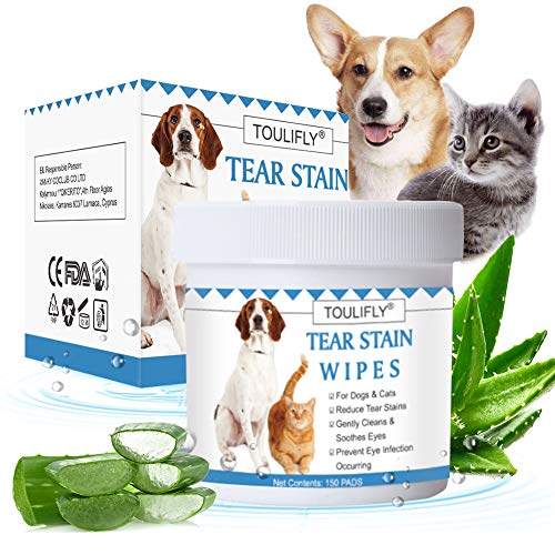 TOULIFLY Pet Tear Wipes, Tear Stain for Dogs & Cats, Natural Eye Tear