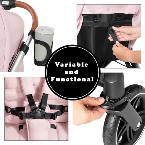 Hauck Uptown Kinderwagen Melange Rose – Kinderwagen für jedes Gelände, extra großer Sitz, flache Liegeposition, Gummiräder, Federung, kompakt und einfach zusammenklappbar, mit Regenschutz