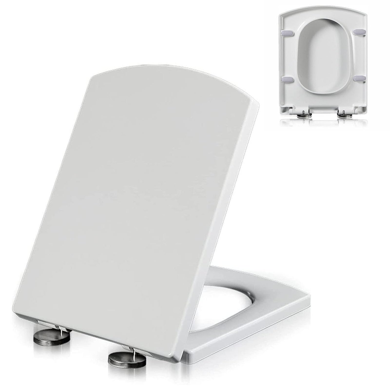 White Toilet seat, Quiet Close Quick Release, Easy Clean, Durable Hinges, Adjustable, Lightweight, Portable, User-Friendly, Compact, Square, Slow, lid