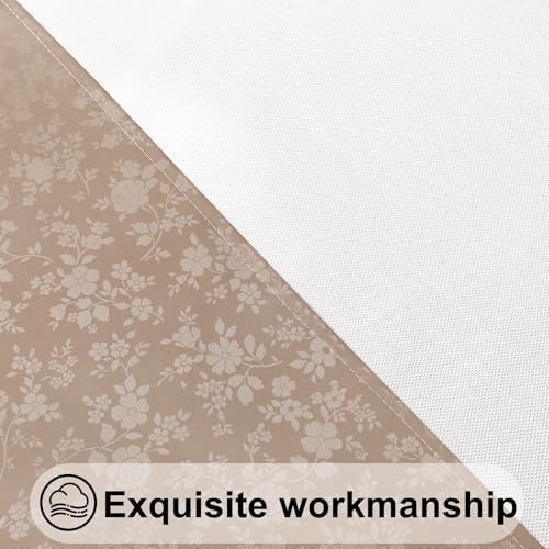 Image of Smiry Waterproof Heavy Duty Vinyl Fitted Tablecloth for 57 inch-68 inch Round Table | Elastic Plastic Table Cloth, Wipeable Washable Floral Patio Table Cover for Picnic, Kitchen and Dining, Khaki