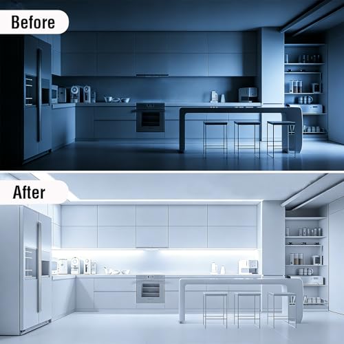 Image of Dimmable White COB LED Strip Light Kit with RF Remote & UL-Certified 12v Power Supply,CRI93+Flexible Cuttable Bright Cob Light Strip for Under Cabinet,Bedroom,Office Decor DIY Projects