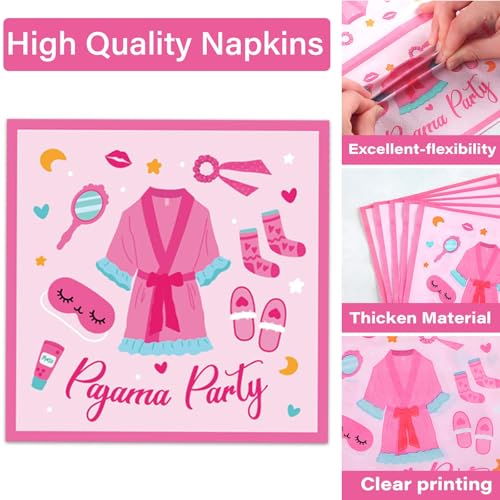 Image of 100 Pcs Pajama Party Paper Plates and Napkins Set Sleepover Party Decorations Supplies Girls Sleepover Tableware Favors for Spa Slumber Birthday Hot Pink Pajama Party Decorations Serves 25