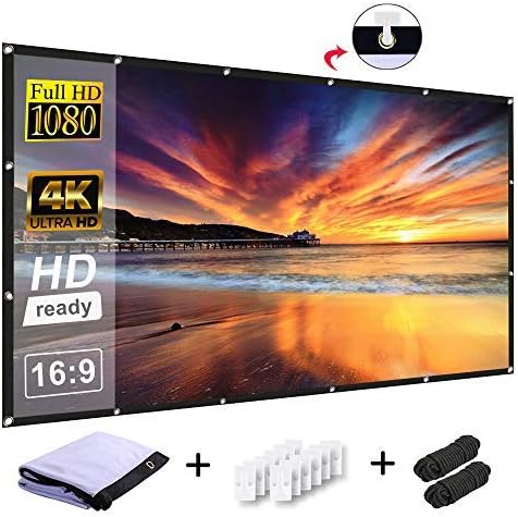 RELEE Projector Screen 120 inch HD Foldable Anti-Crease Portable Outdoor Indoor Projector Movies Screen Wall Mount for Home Theater Support Double Sided